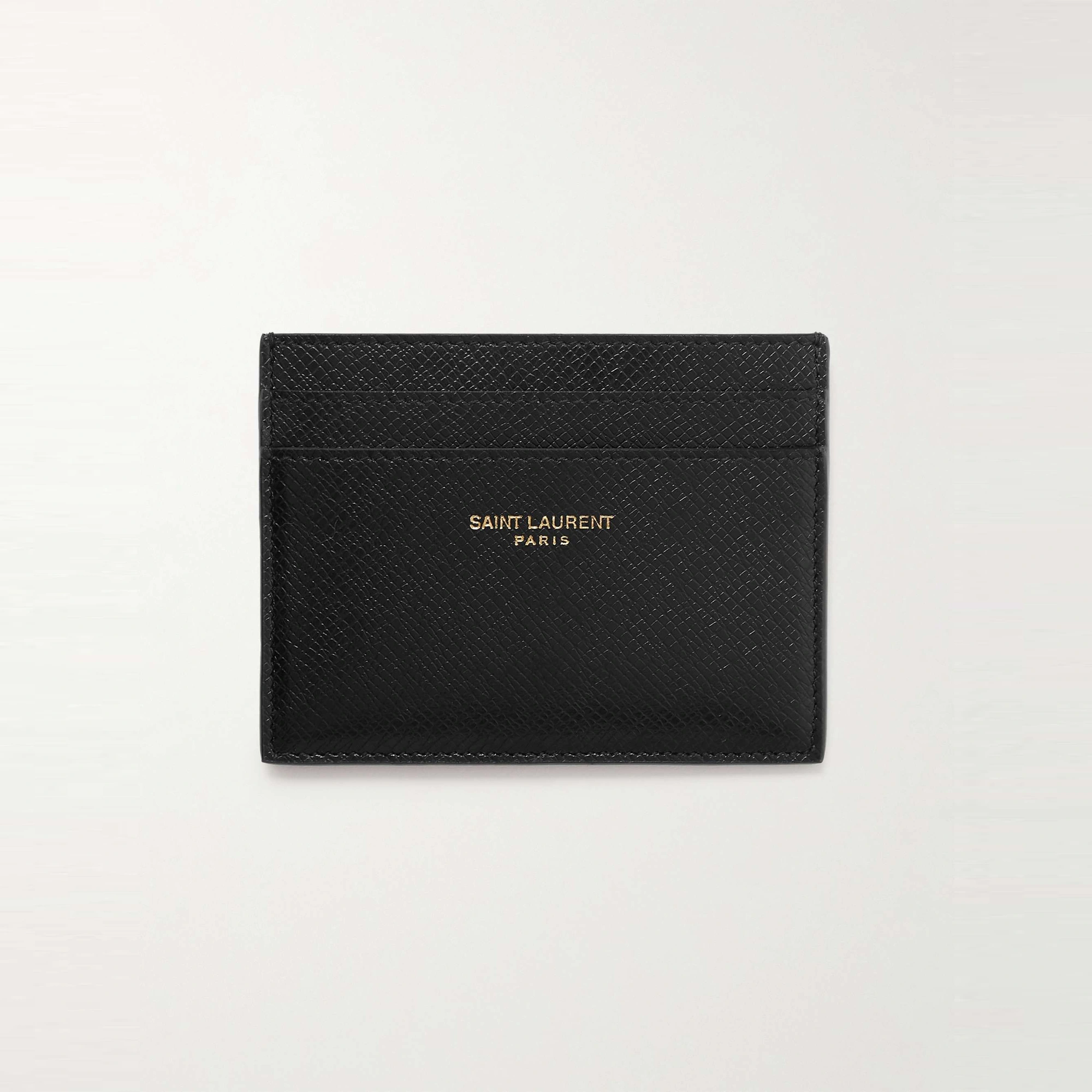 Saint Laurent Logo-Print Upcycled Cross-Grain Leather Cardholder in black